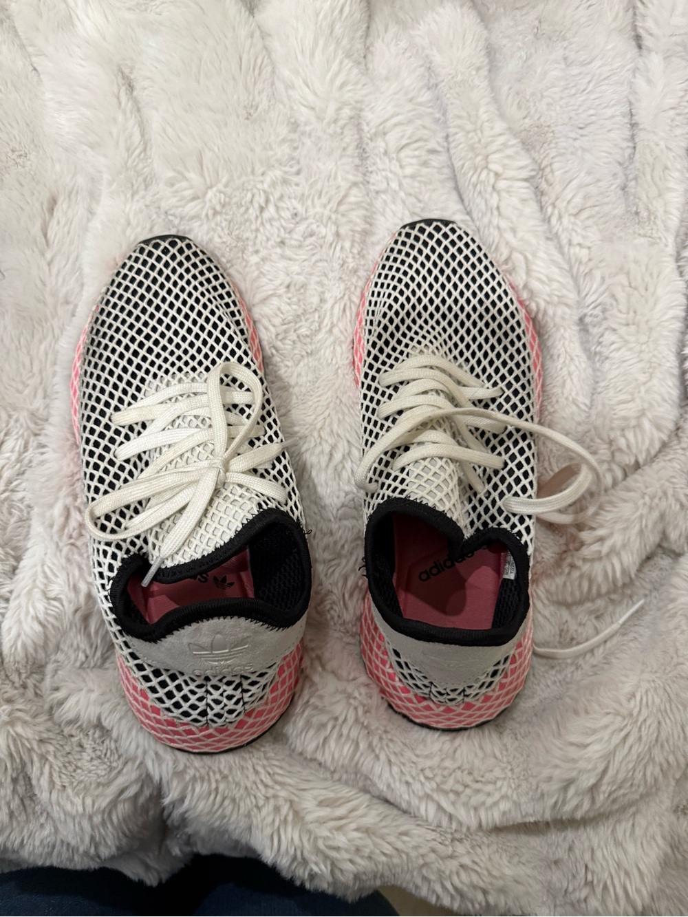 adidas Women's White and Pink Mesh Sneakers
